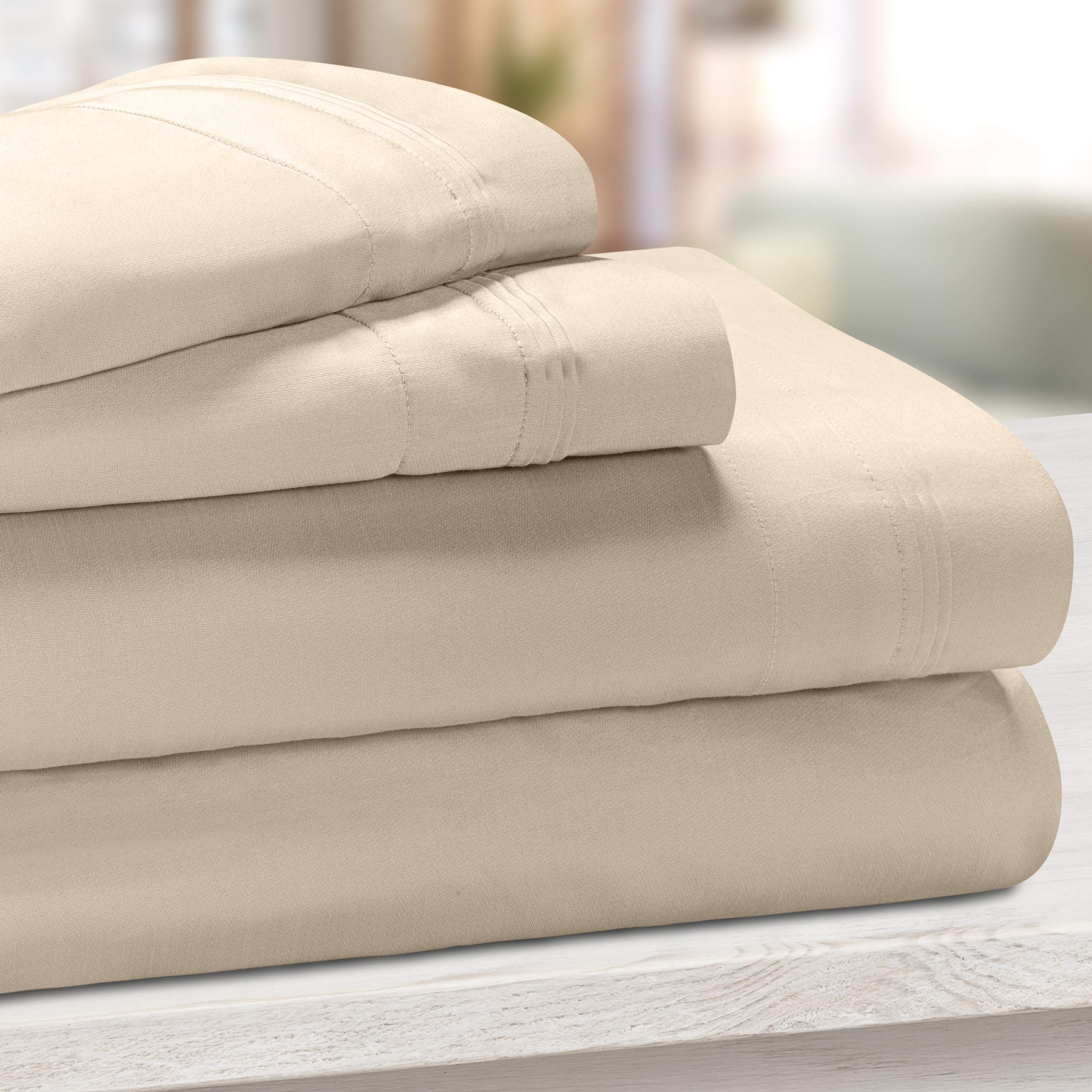 Superior100% Egyptian Cotton 5-Piece Solid Sheet Set, Split King, Linen