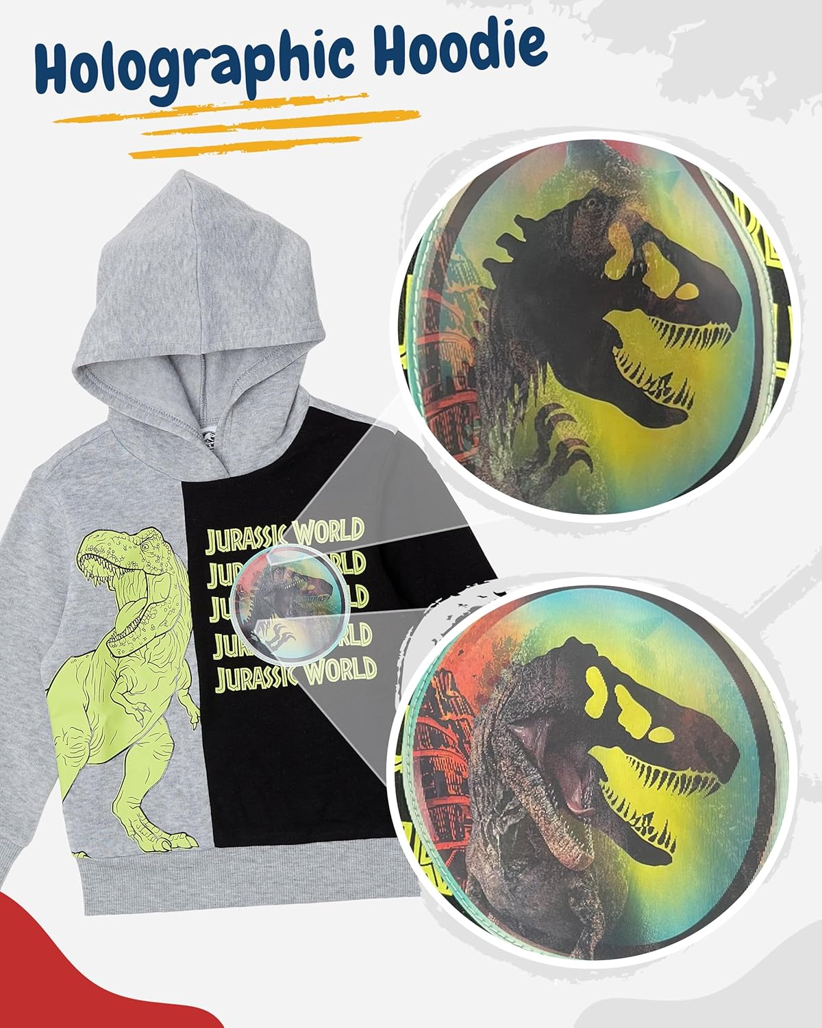 Jurassic World Boys’ Hoodie and Jogger Pants Set with Lenticular Dino Patch, 2-Piece Outfit - Image 2