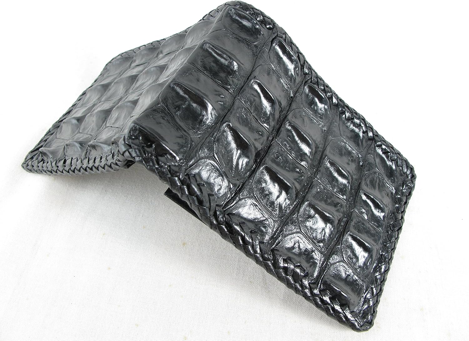 Genuine Crocodile Alligator Backbone Skin Handmade Bifold Wallet ([B1] 6 Card Slots + 2 ID Windows + 2 Compartment for Bills, Black, Black) - Image 4