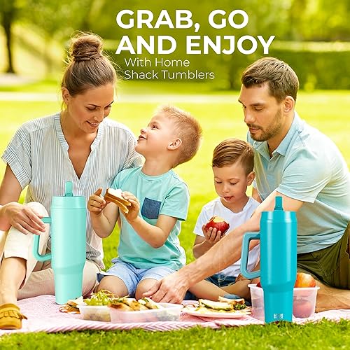 Miniatura 7 de HOMESHACK Vaso de 40 onzas con asa y tapa plegable con popote  Botella de agua de acero inoxidable aislada a prueba de fugas  Taza de viaje para