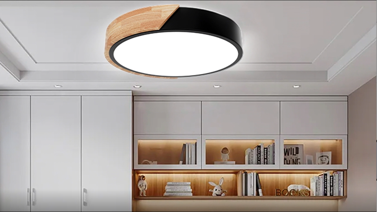 19.7" Walnut Finish Flush Mount Ceiling Light - 48W Dimmable LED, 3 CCT Adjustable (3000K-6000K), Remote Control