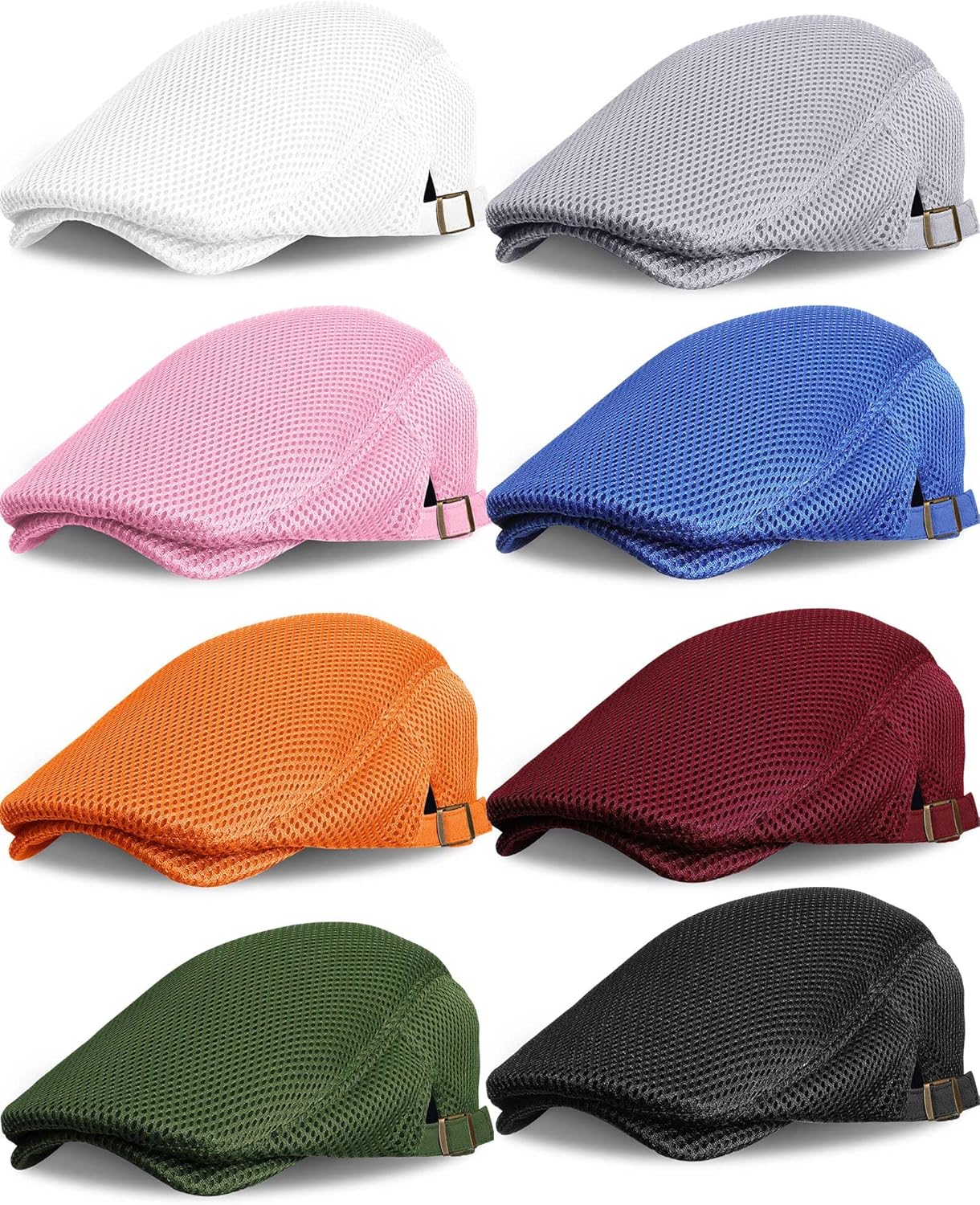 Chuarry 8 Pack Men's Mesh Flat Cap Breathable Summer Newsboy Hat Cabbie Driving Hats for Men