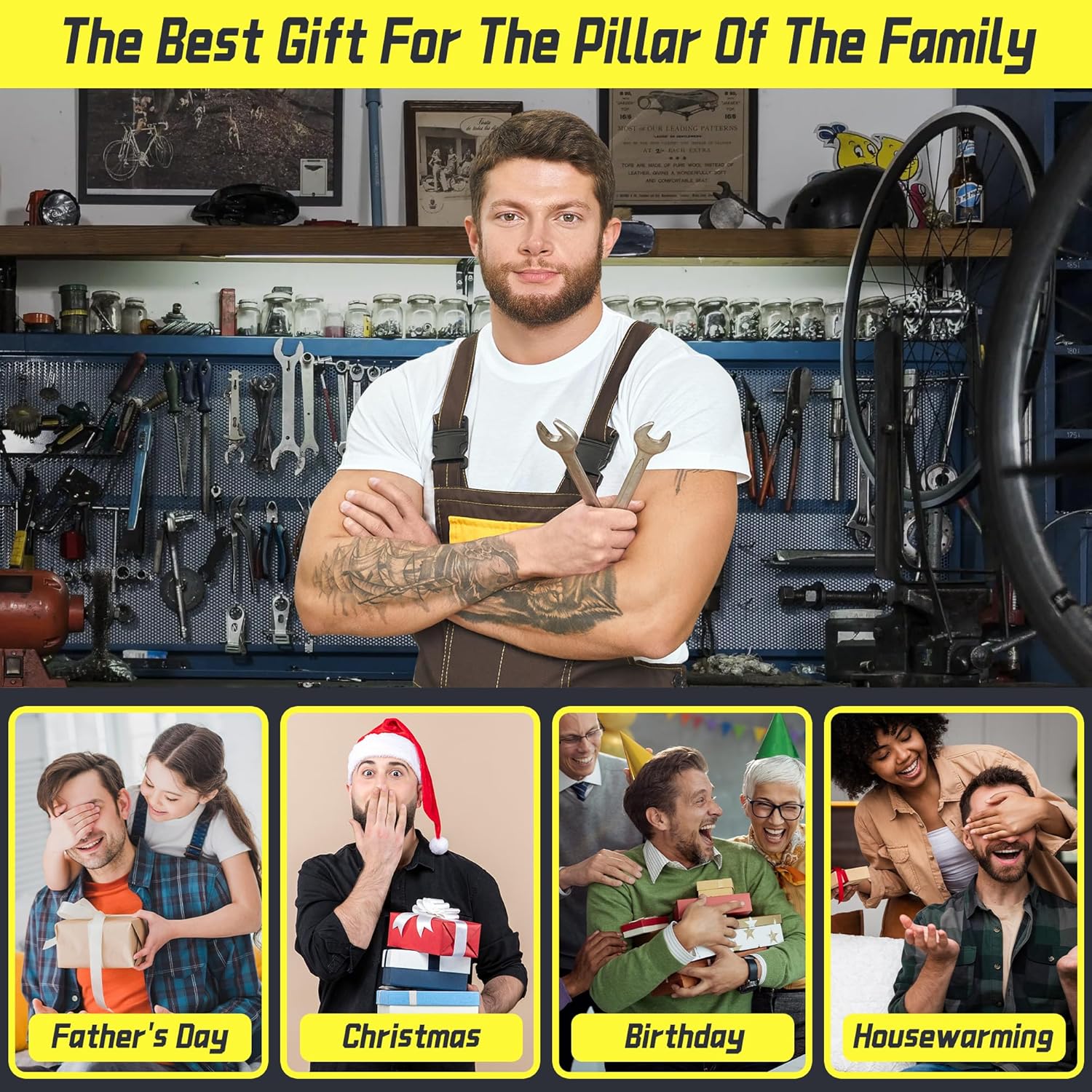 Power Tool Organizer Wall Mount,4 Layers Heavy Duty Storage Rack with 8 Drill Holder, Easy Installation, Tool Organizer Wall Mount for Garage Workshop and Home Organization.