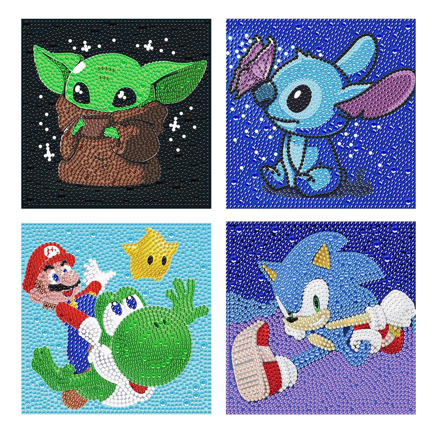 DSTLWBCS 5D DIY Diamond Painting Kit 4 pcs, Diamond Painting Kit Completo para Niños, Fabricación de Mosaicos, Punto de Cruz Diamante Artesanía, para Decoración de Paredes del Hogar