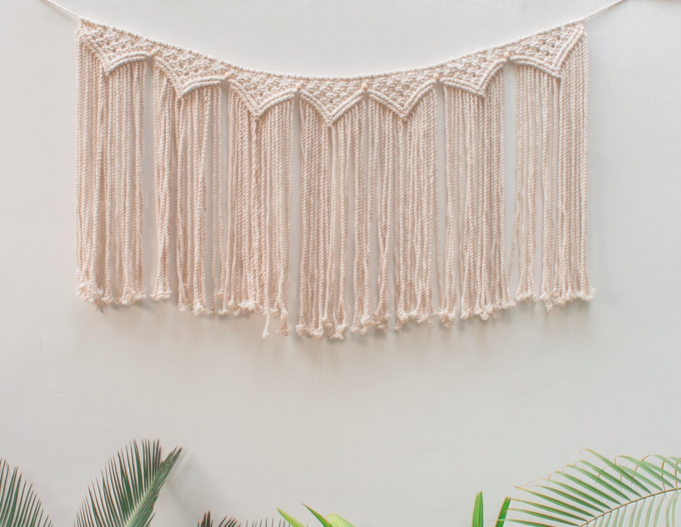 RawyalCrafts Handmade Macrame Garland - Macrame Curtain - Macrame Banner - Boho Wall Decor- Macrame Wall Hanging – 36”L X 17”W