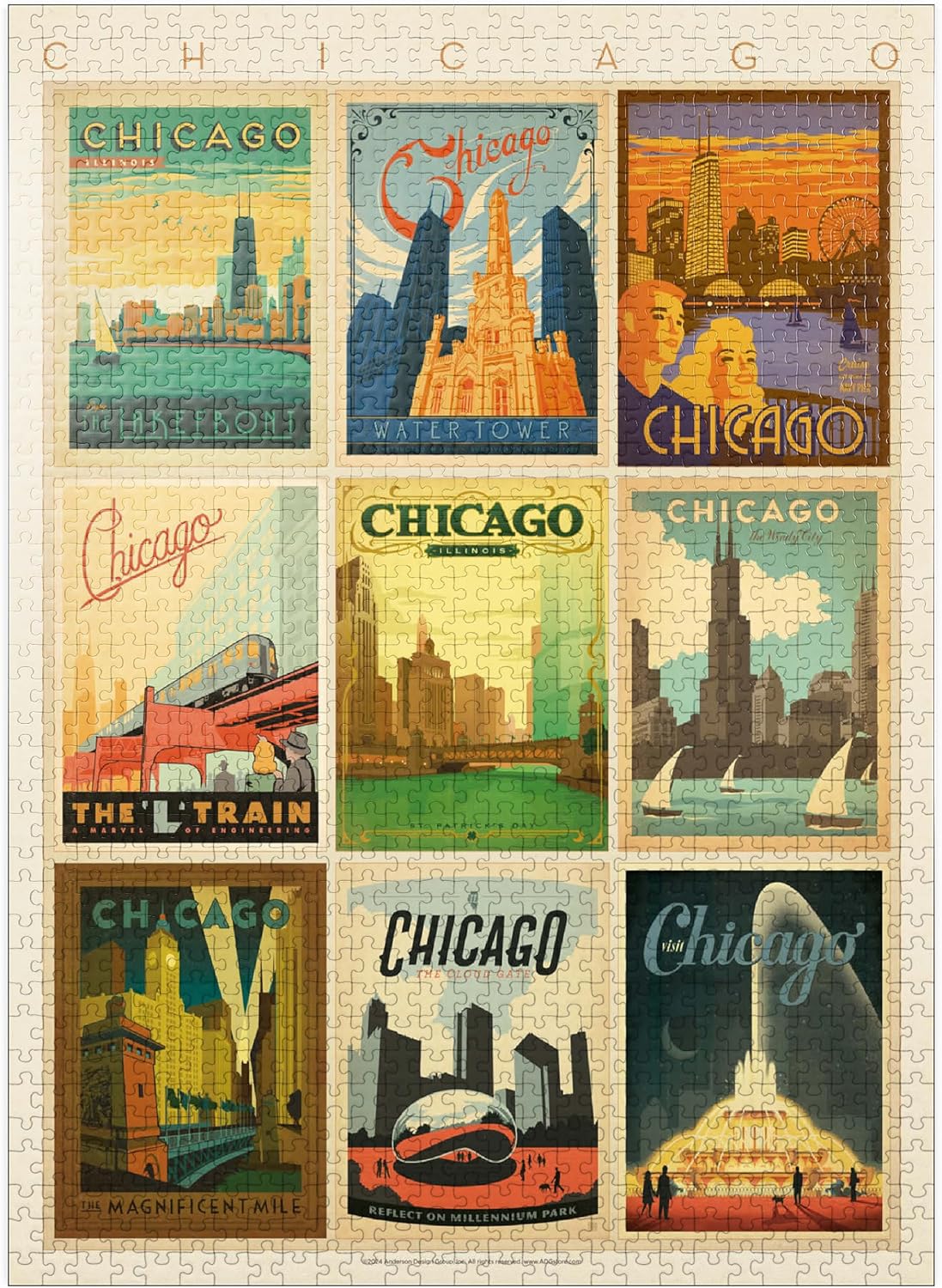 MyPuzzle Chicago: Multi-Image Print - Edition 1, Vintage Poster - Premium 1000 Piece Jigsaw Puzzle for Adults