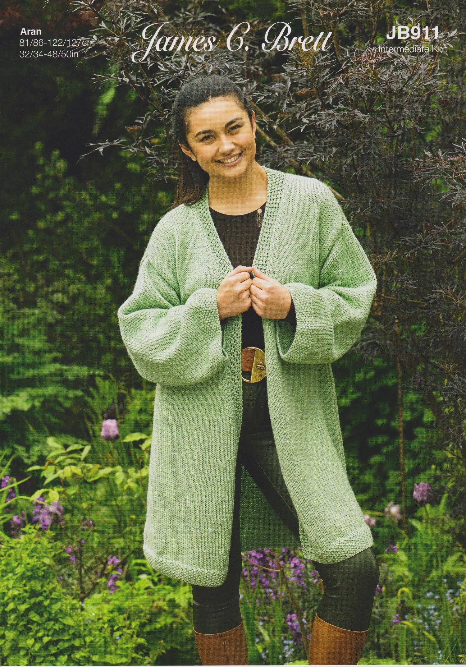James Brett Aran Knitting Pattern Ladies Longline Open Cardigan (JB911)