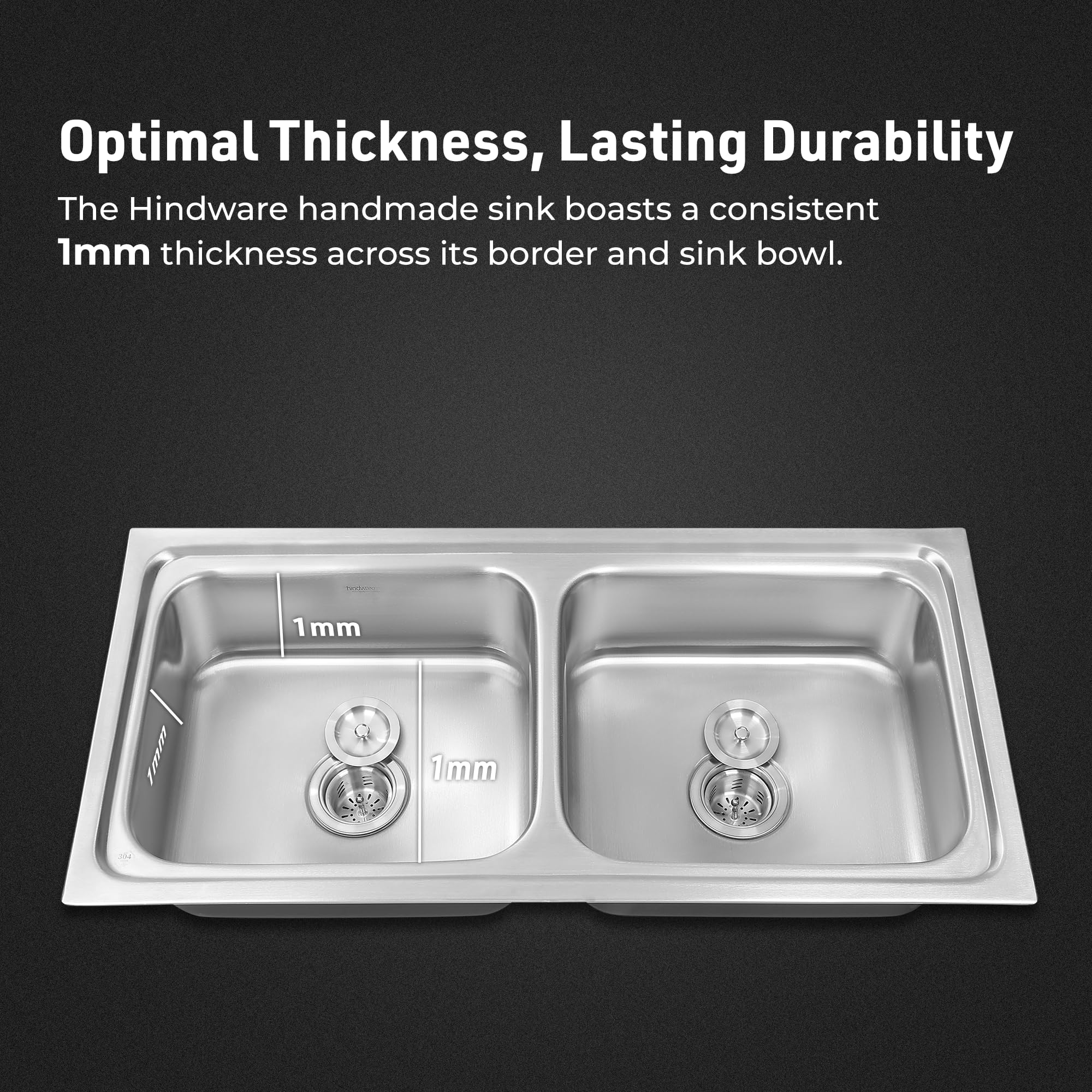 Hindware Kitchen Sink 41"x20"x8"| 304 Grade Stainless Steel | Pressed Double Bowl Sink with Waste Coupling | 25 Yrs Warranty on Product by Brand (Imperio, Matt) 4