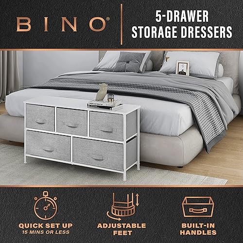 Miniatura 3 de BINO Organizador de tela de 5 cajones, gris claro, unidad organizadora de armario, torre de aparador, cajón de ropa y muebles de tocador, cajón