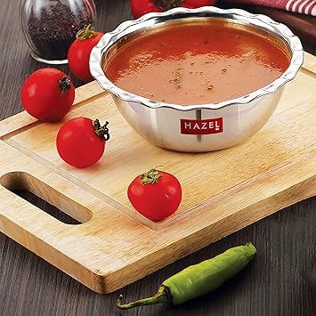HAZEL Stainless Steel Serving Bowl Wati Vati Katori, 17 cm, 800 ML, Silver