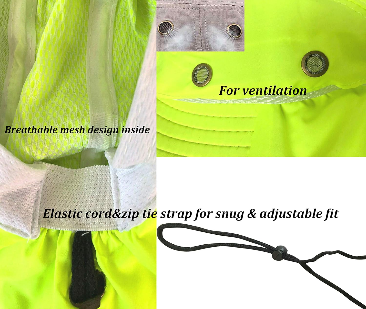 Men High Visibility Sun Hat with Neck Flap Wide Brim Boonie Hat Bucket Cap Packable Adjustable