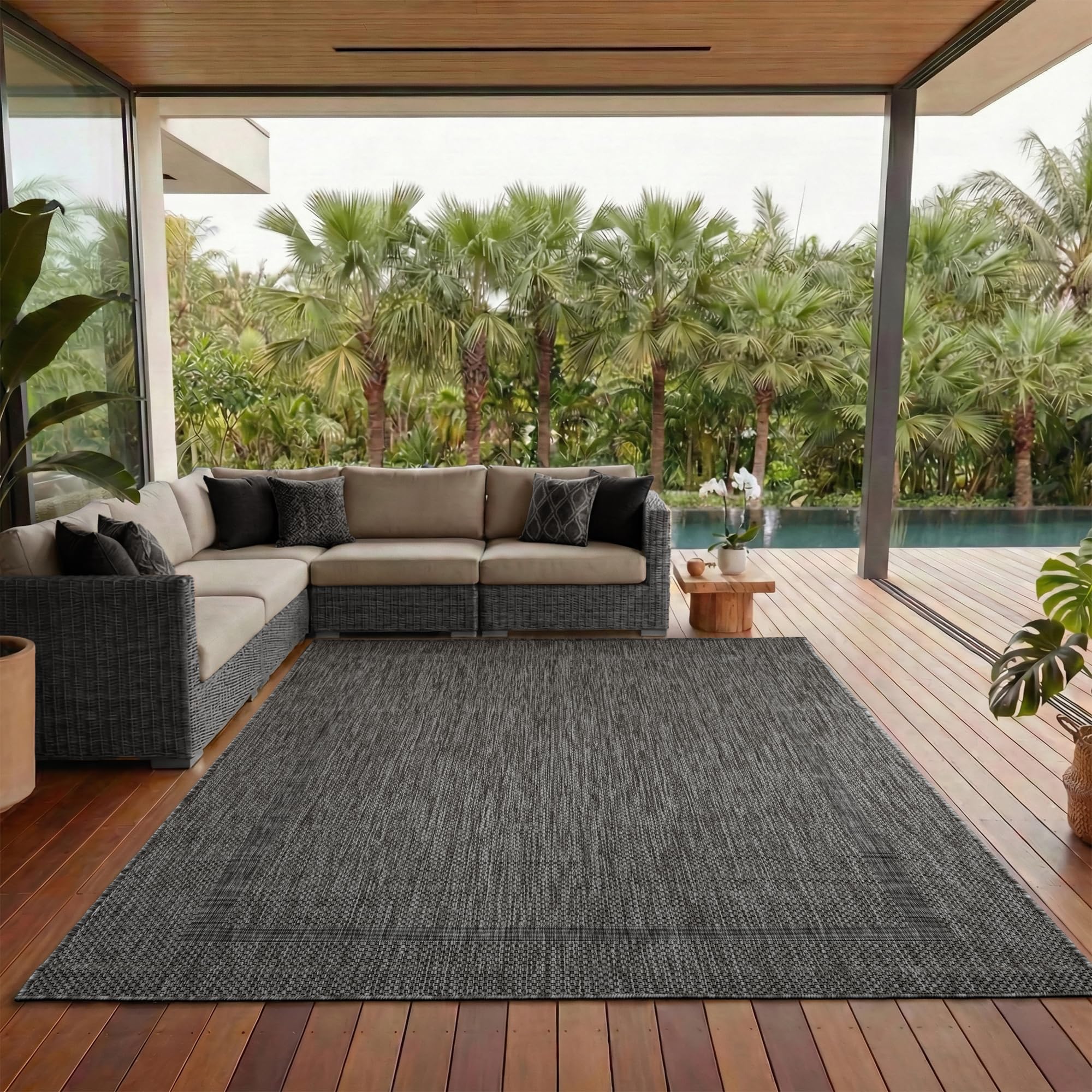 Outdoor Teppich Wetterfest Einfarbiges Design Terrasse Balkon Teppich Rund Küche Garten Sisal-Look Küchenteppich Läufer Flur