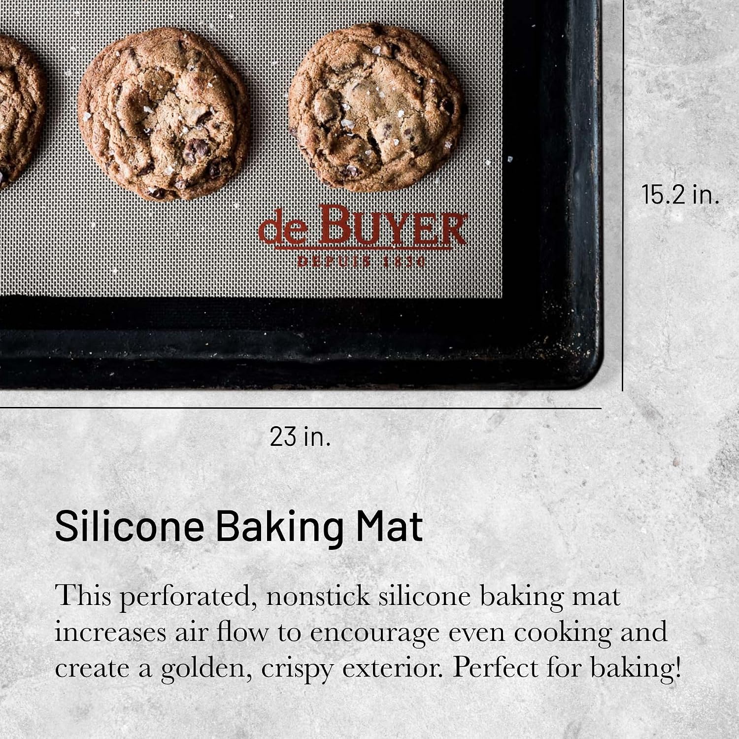 de Buyer Silicone Baking Mat - 23” x 15.2” - Perfect for Bread, Tarts, Croissants & Choux Paste - Nonstick & Easy to Clean