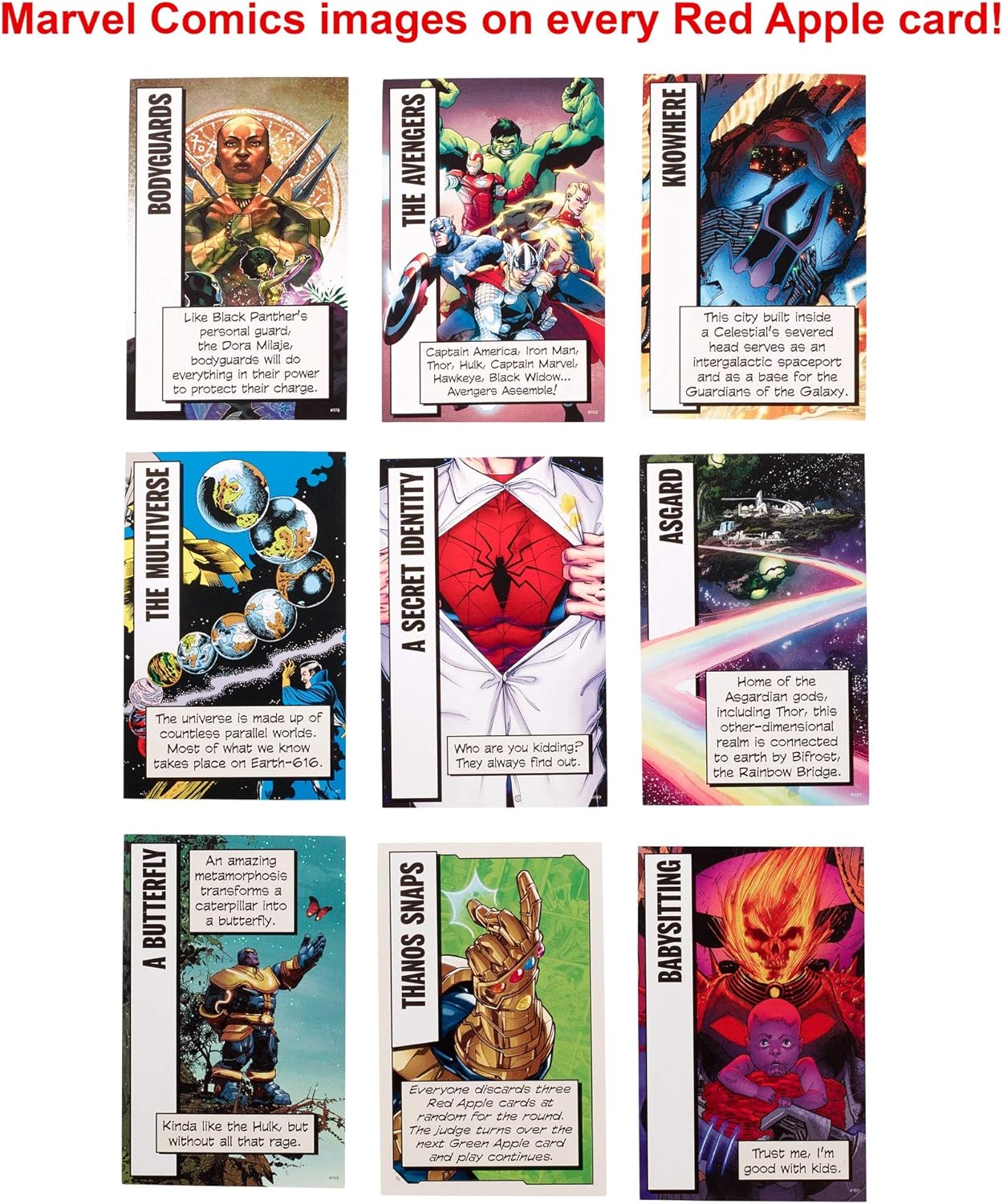 Amazon Com Apples To Apples Marvel Edition Board Game Of Amazing Combinations For 4 To 8 Players Ages 12 Years Older Gift For Kid Adult Or Family Game Night Toys Games