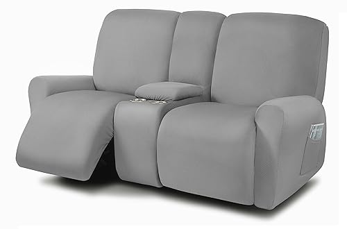 ULTICOR Reclining Love Seat with Middle Console Slipcover, 8-Piece Loveseat