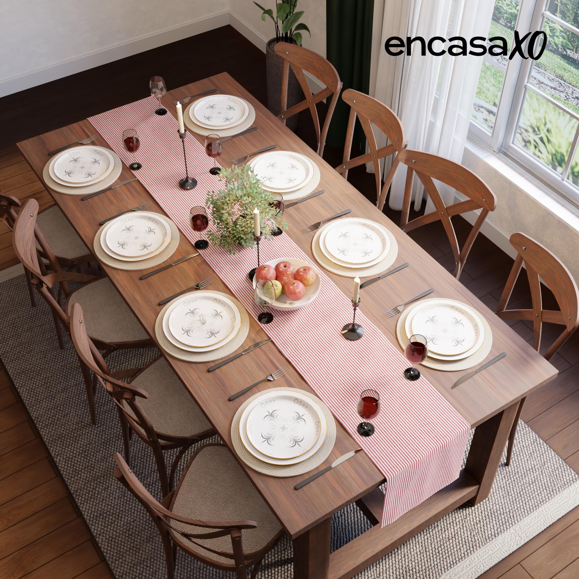 Encasa XO Cotton Dining Table Runner, Ticking Red, 94.5 x 12.6 inch (Rectangle) - Image 4