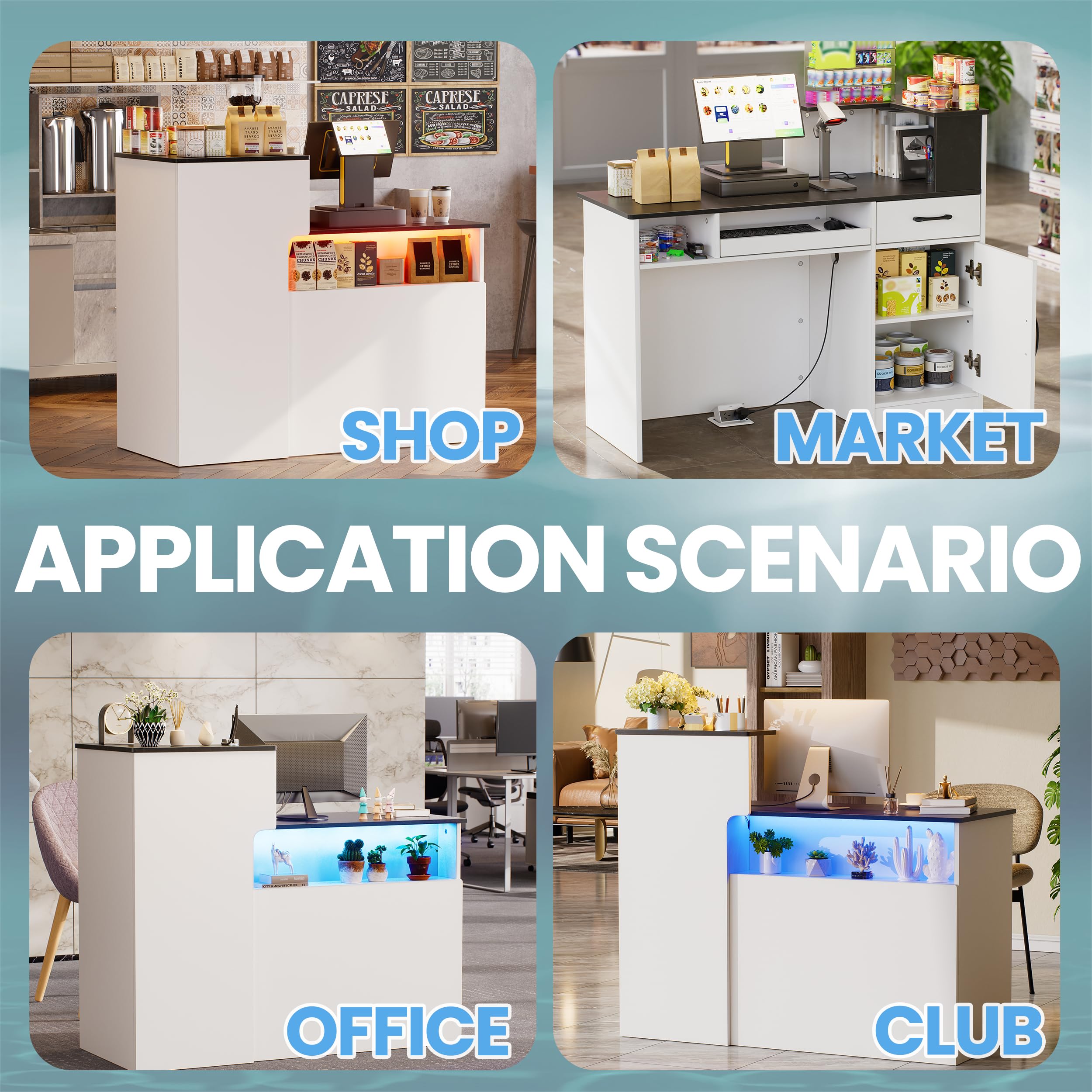 Bancone Reception Ufficio Banco Reception con LED Luce e Cassetto & Armadio Bancone Vendita con cassetto per tastiera Bancon Recep-tion Centro Estetico Banchi di Reception Mobili per re-ception Bianco