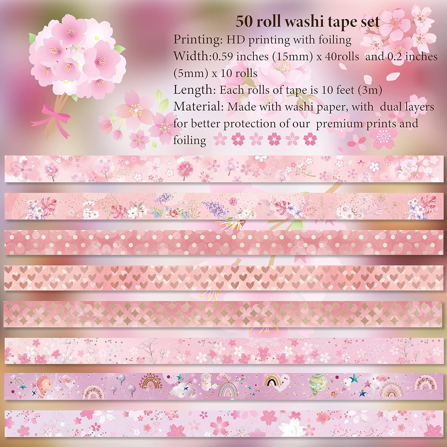 slapaflife 50 Rolls Washi Tape Set, Gold Foil Flower Decorative Adhesive Tape for Scrapbook,Washi Tape for Journaling,Scrapbooking Supplies. : Arts, Crafts & Sewing