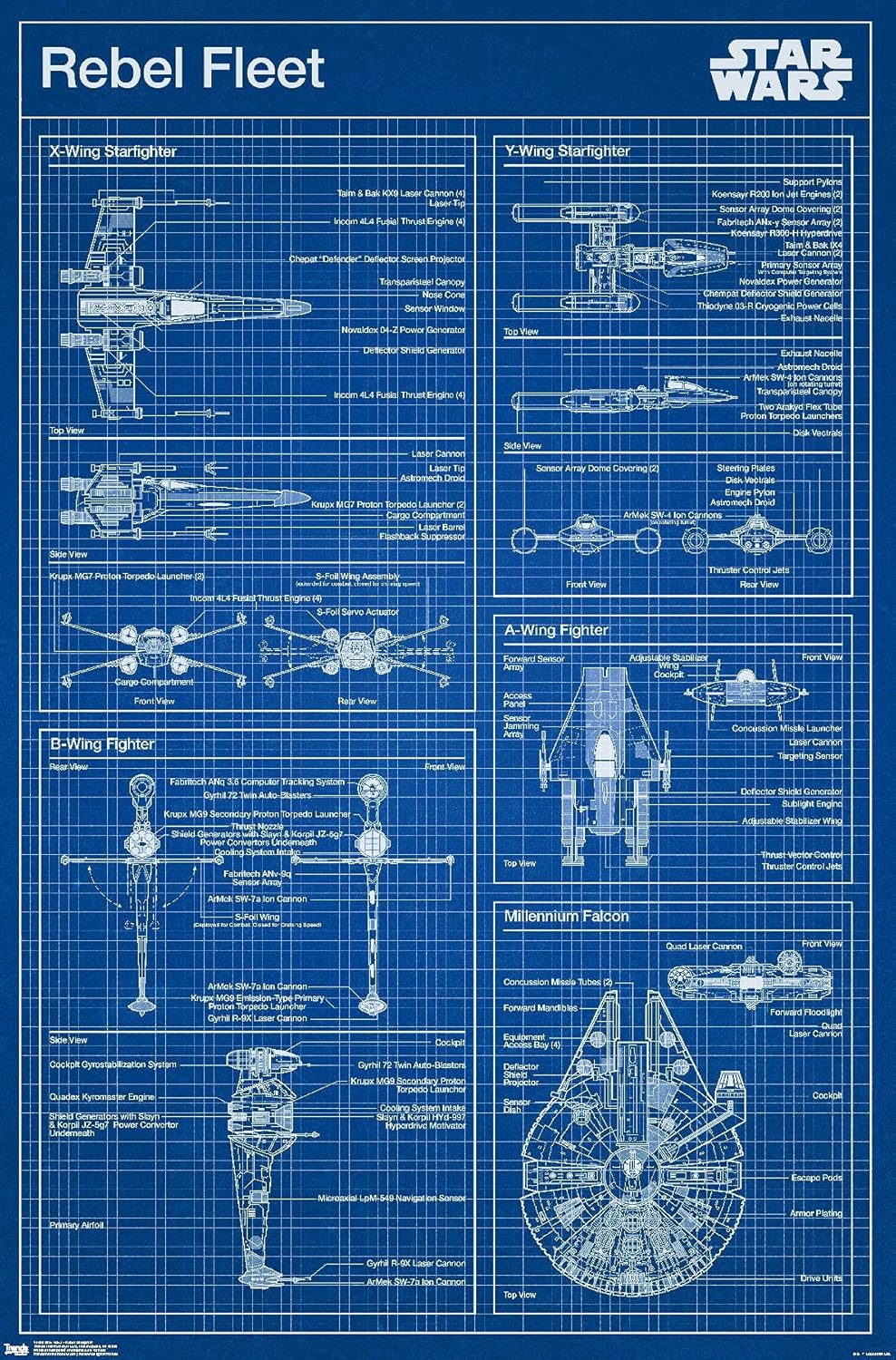 Trends International Star Wars: Saga - Rebel Blueprint Wall Poster, 22.375" x 34", Unframed Version Unframed Version 34L" x 22.4W"
