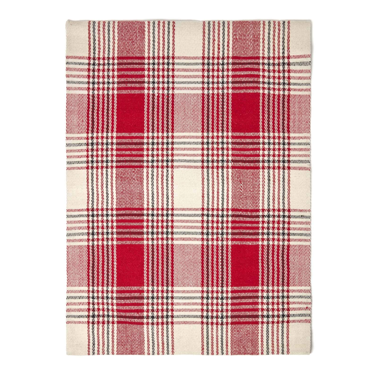 HOMESCAPES - Tapis en Laine à imprimé Motif écossais Tartan Rouge, Fabrication Artisanale - Walker - 70 x 120 cm