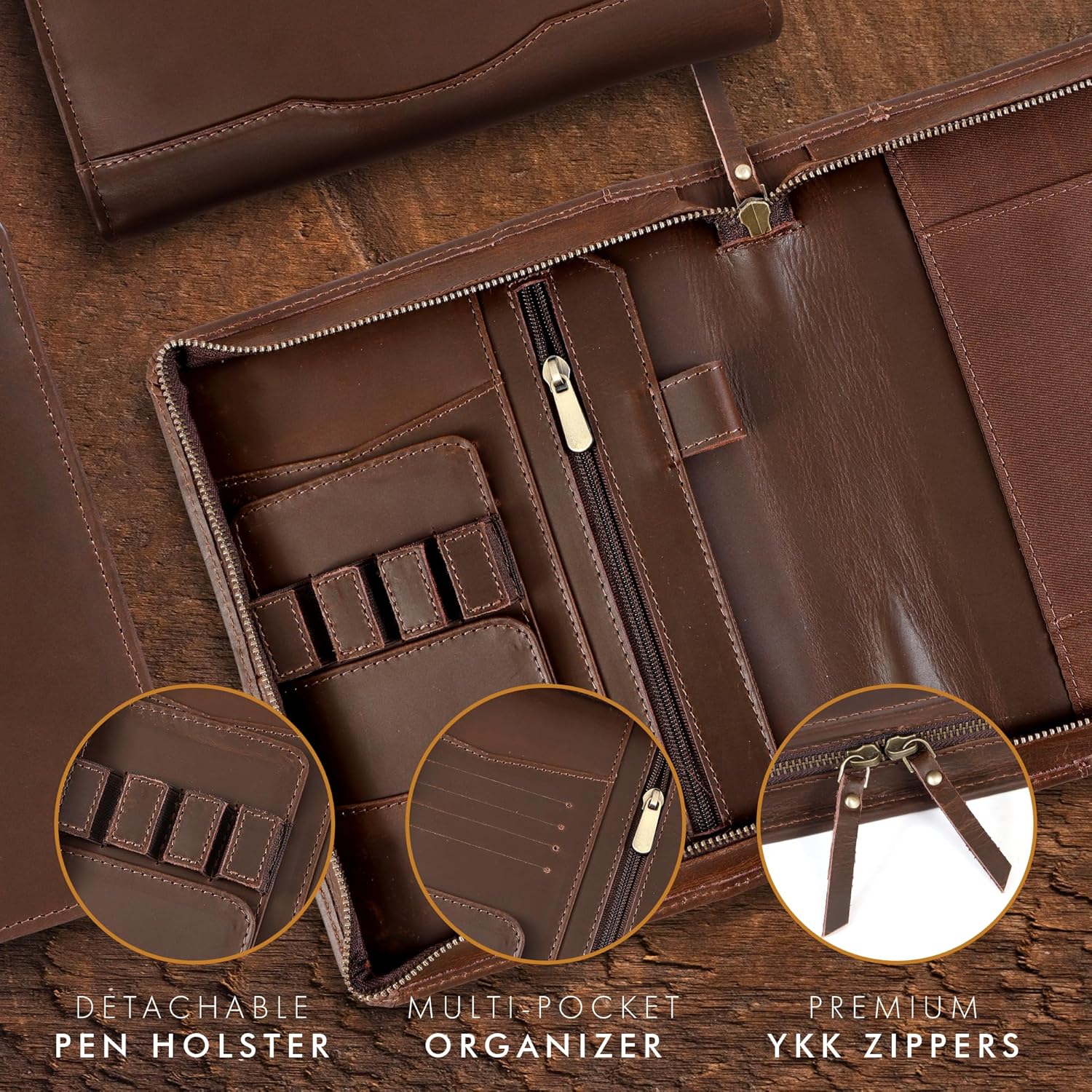 ELIZO Leather A5 Portfolio Padfolio Folio A5 Notebook Journal Cover Planner Binder Small Mens Business Work Folder Organizer (Buff)