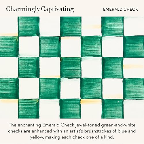 Miniatura 3 de MACKENZIE-CHILDS Hervidor de té esmaltado, elegante tetera para estufa, cuadros esmeralda verde y blanco, 2 cuartos de galón