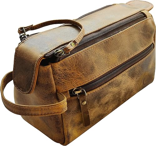 Bolsa de cuero lavable Rustic Town para hombres - Neceser de viaje - Kit de afeitado y dopp kit organizador - Bolsa de maquillaje de cuero para