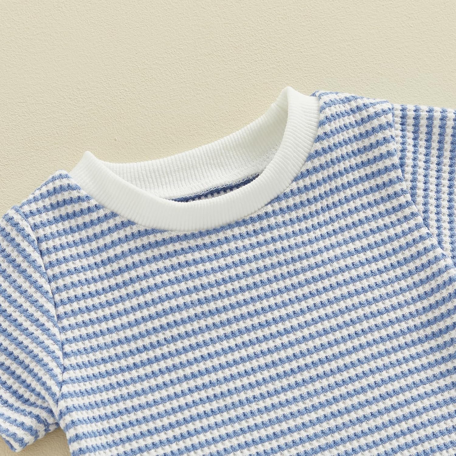 Newborn Baby Girl Boy Clothes Short Sleeve Stripe Bubble Romper Waffle Bodysuit Tshirt Cute Summer Outfit - Image 3