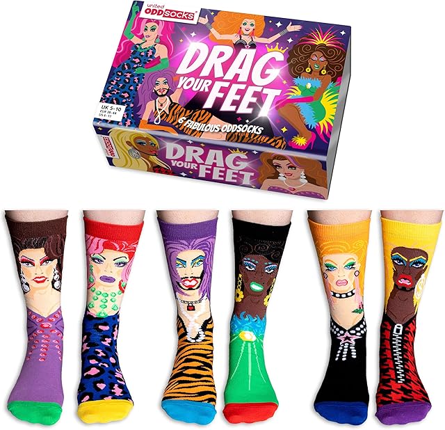 United Oddsocks Drag Your Feet Box of 6 Unisex Odd Socks - UK 5-10, EUR 38-44
