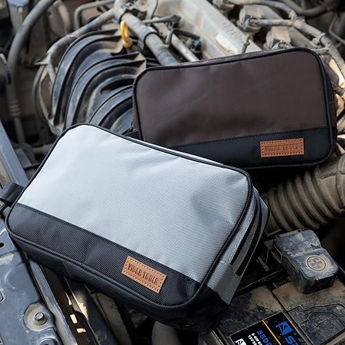 Miniatura 2 de Paquete de 2 bolsas de herramientas con cremallera de 12 pulgadas, bolsa de herramientas pequeña con dos compartimentos, bolsa de herramientas con