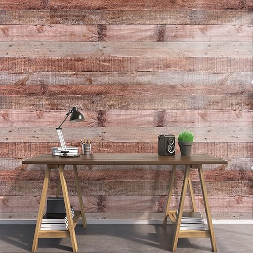Miniatura 9 de WENMER Papel de contacto de madera de 17.71 x 1181 pulgadas, papel tapiz de madera rústica, papel de contacto de grano de madera marrón rojizo,