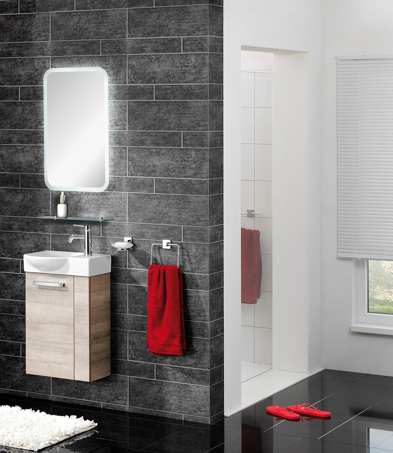 FACKELMANN Glass Shelf 40 cm / Wall Shelf for Bathroom Accessories / Dimensions (W x D) Approx. 40 x 12 cm / Wall Shelf with 6 mm Thickness / High-Quality Glass Shelf with Brackets / Wall Shelf for