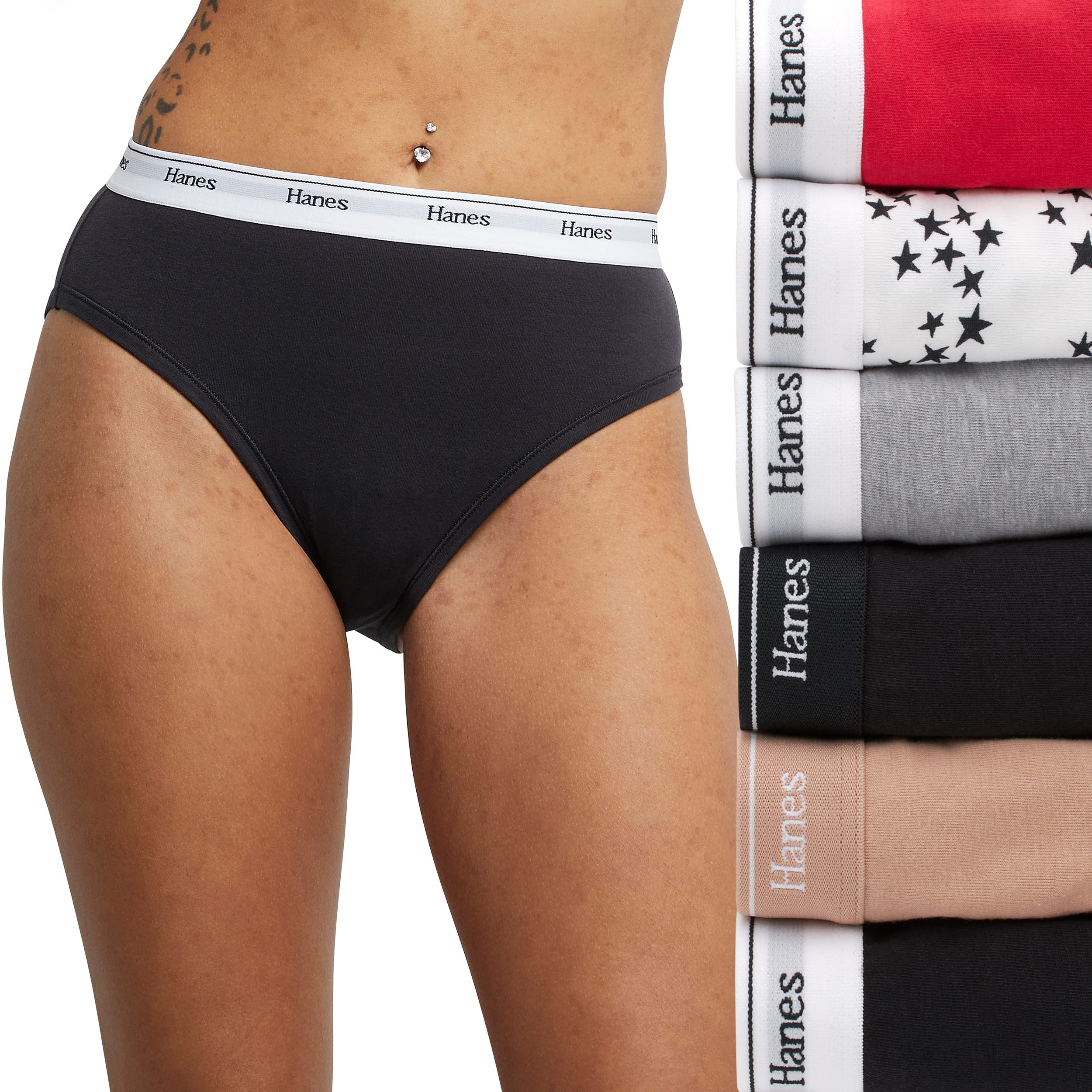 Hanes Women's Originals Panties Pack, Breathable Cotton Stretch Underwear, 6-Pack, Basic Color Mix, Small
