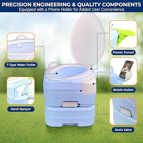 Miniatura 27 de SereneLife Inodoro portátil con bolsa de transporte, inodoro para interiores y exteriores con bomba de pistón CHH e indicador de nivel, tanque