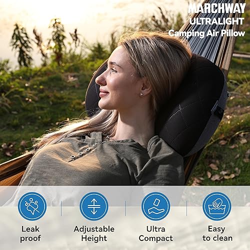 Miniatura 2 de MARCHWAY Almohada inflable ultraligera para acampar con funda suave y lavable, almohada de aire portátil comprimible compacta para campamento al