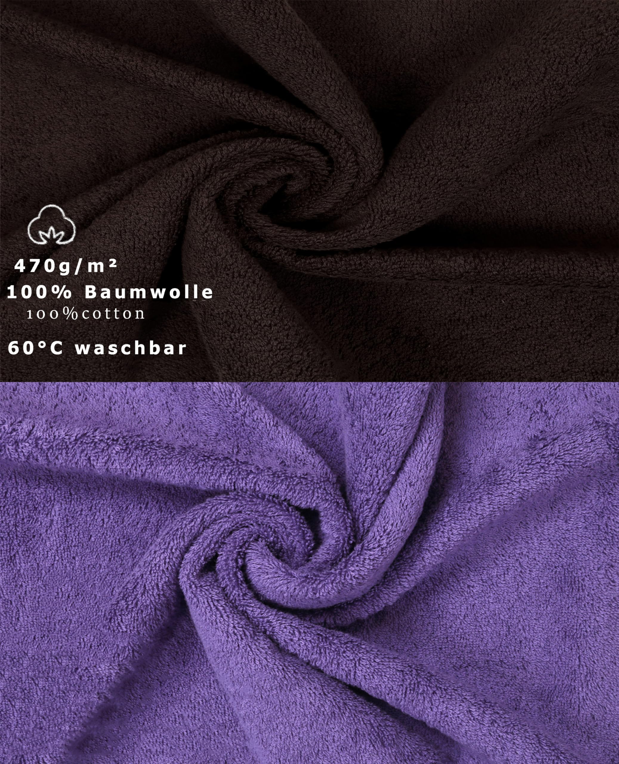 Betz Juego de 10 Toallas Classic 100% algodón 2 Toallas de baño 4 Toallas 2 Toallas de Mano 2 Toallas Cara de Color marrón Oscuro y Morado