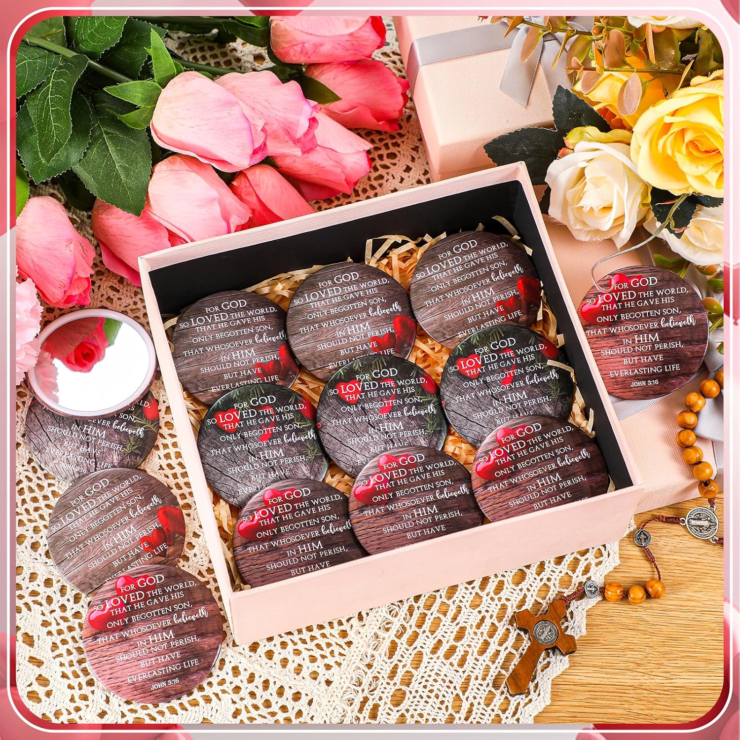 Geetery 30 Pcs Christian Valentines Day Gifts Bulk Compact Mirrors Bible Verse Makeup Mirrors Portable Purse Religious Gifts for Women Friends Office Coworkers Church Members Family - Image 6