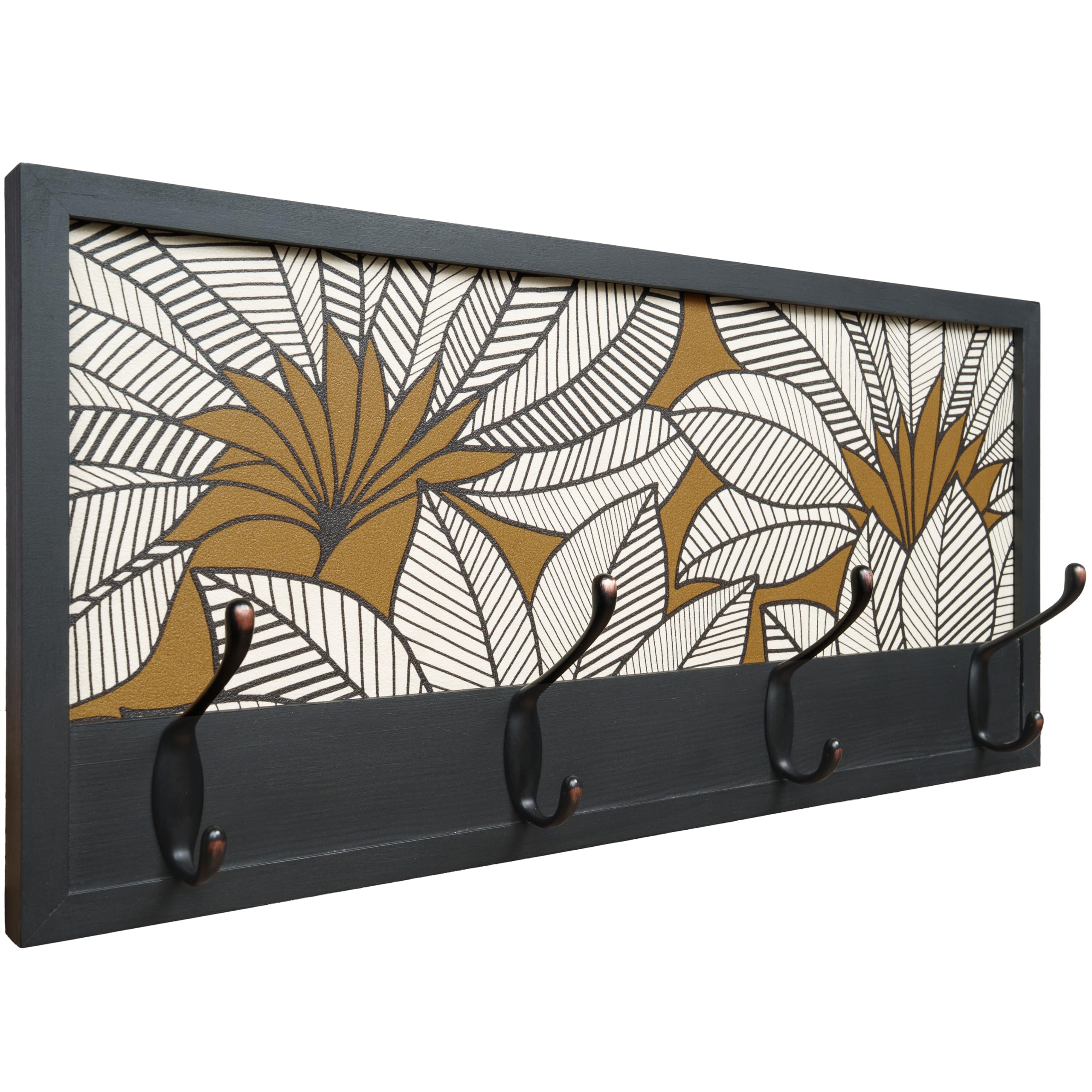Perchero Pared Madera 52x25cm Minimal Negro 4 Ganchos