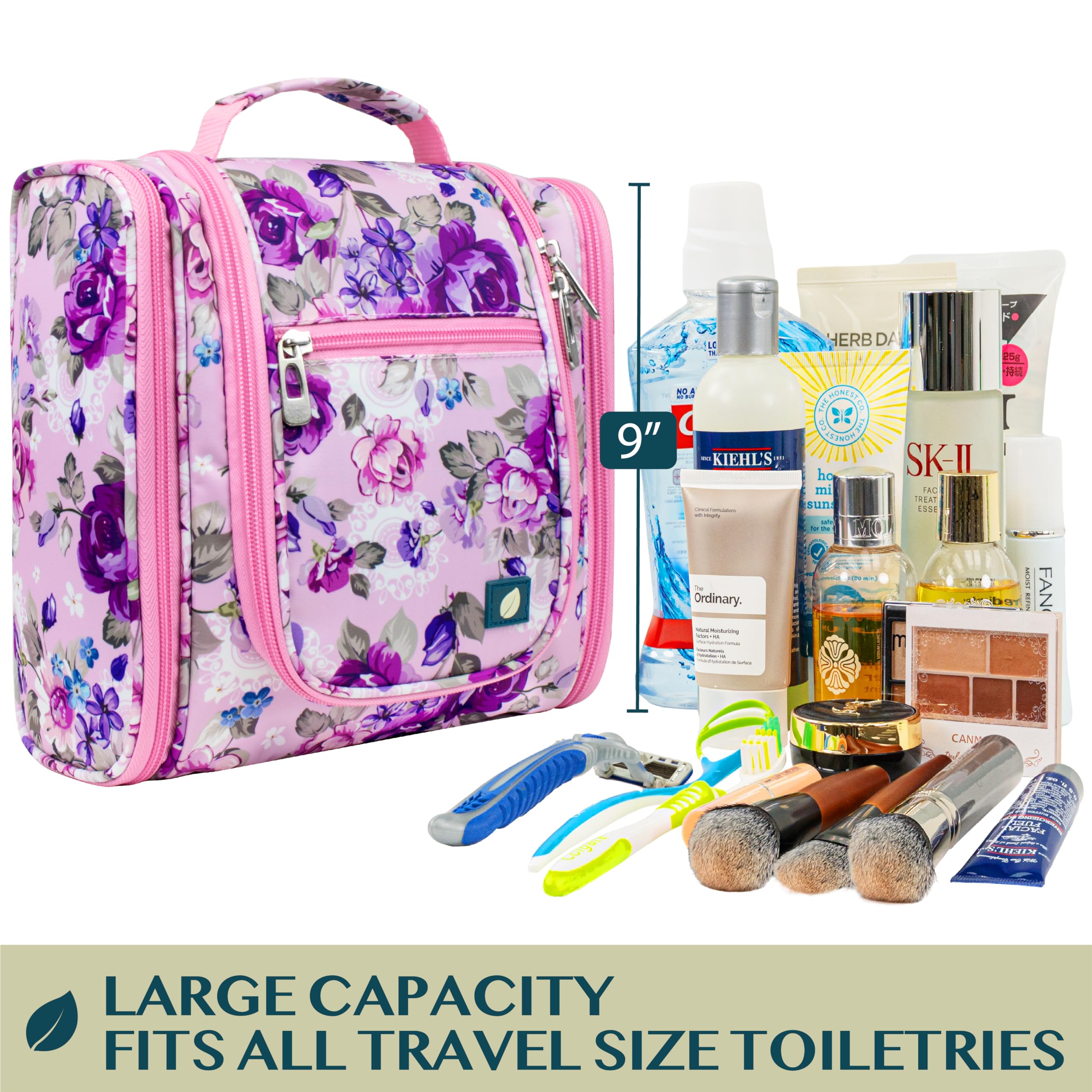 PAVILIA Beauty case da viaggio da appendere per donne e uomini, organizer per articoli da toeletta da bagno, rosa, Standard (9x4x9), Beauty case