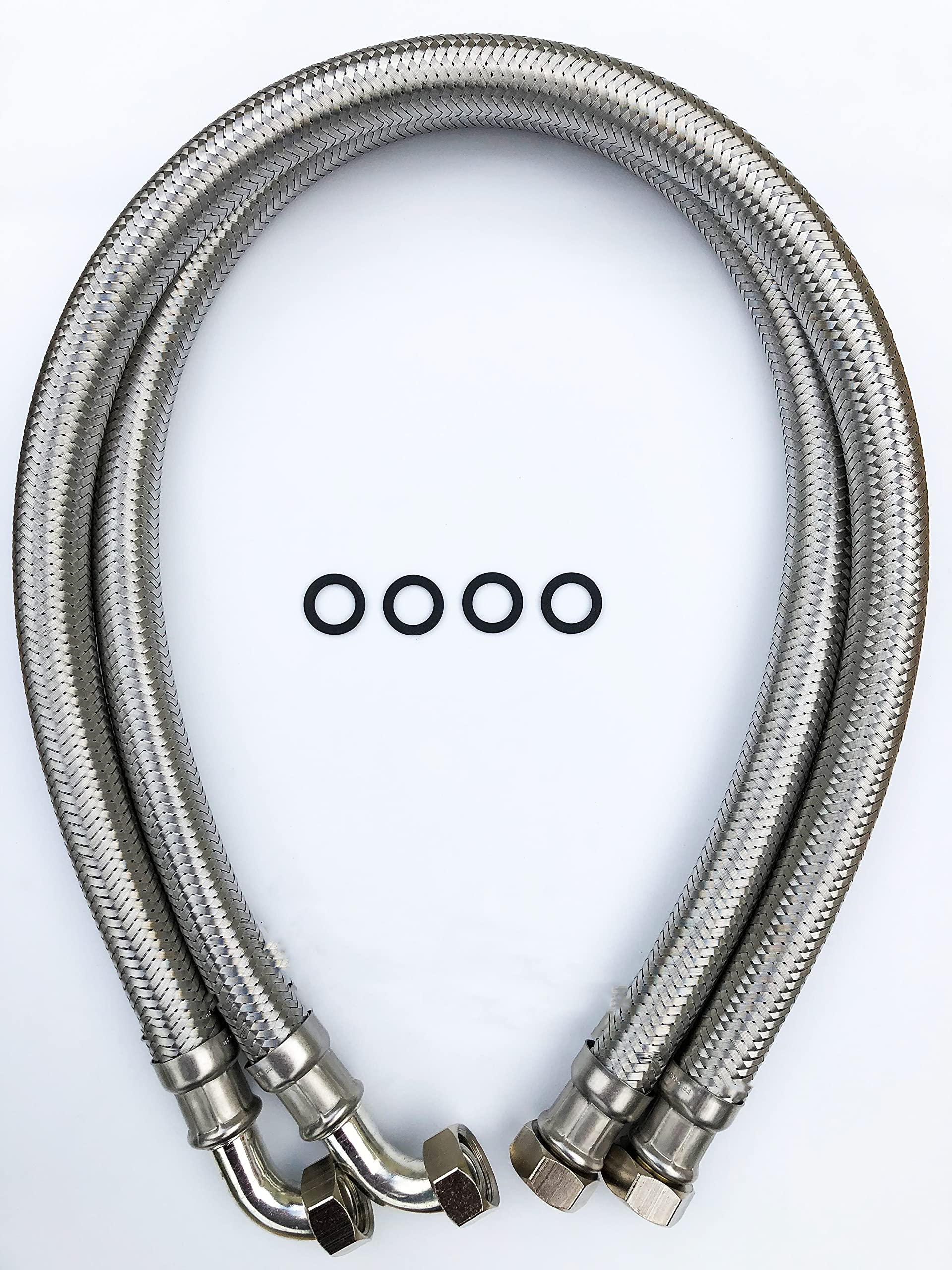 22mm, 800mm Long High Flow Stainless Steel Water Softener Connection Hoses, Pair 3/4 BSP