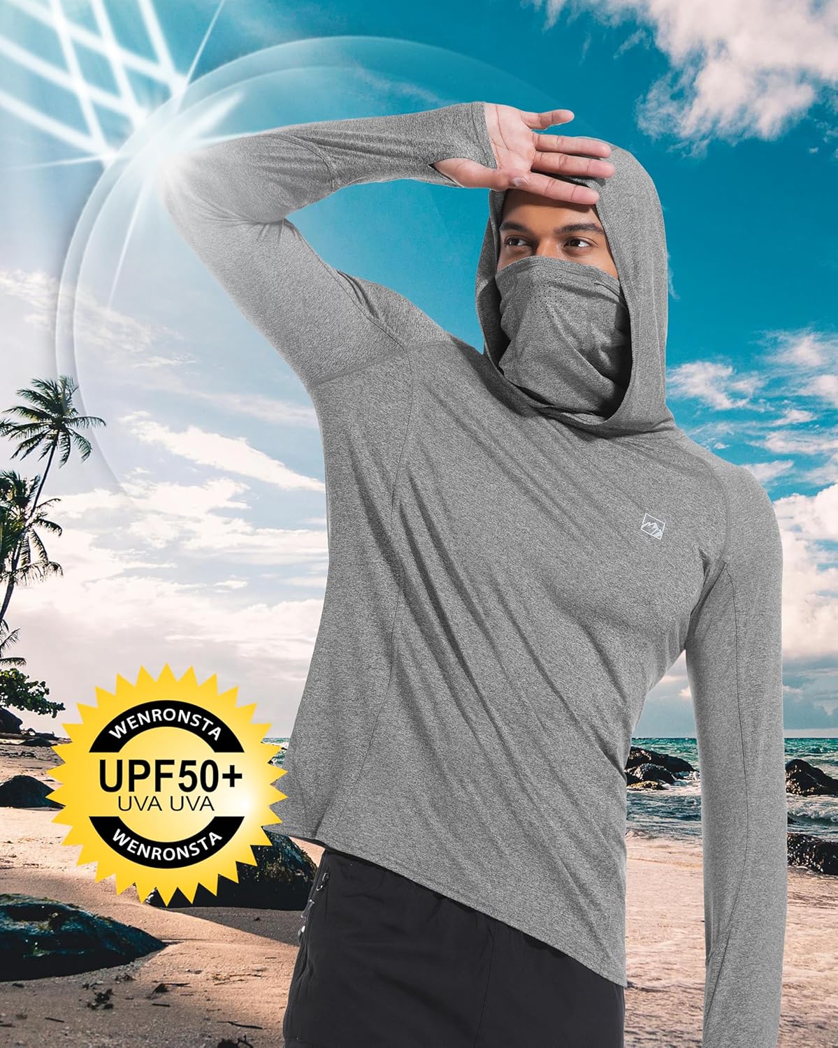 Men's UPF 50+ Sun Protection Shirts UV SPF Rash Guard Long Sleeve Lightweight Hoodie Shirts Fishing Hiking Running Swim - Image 3