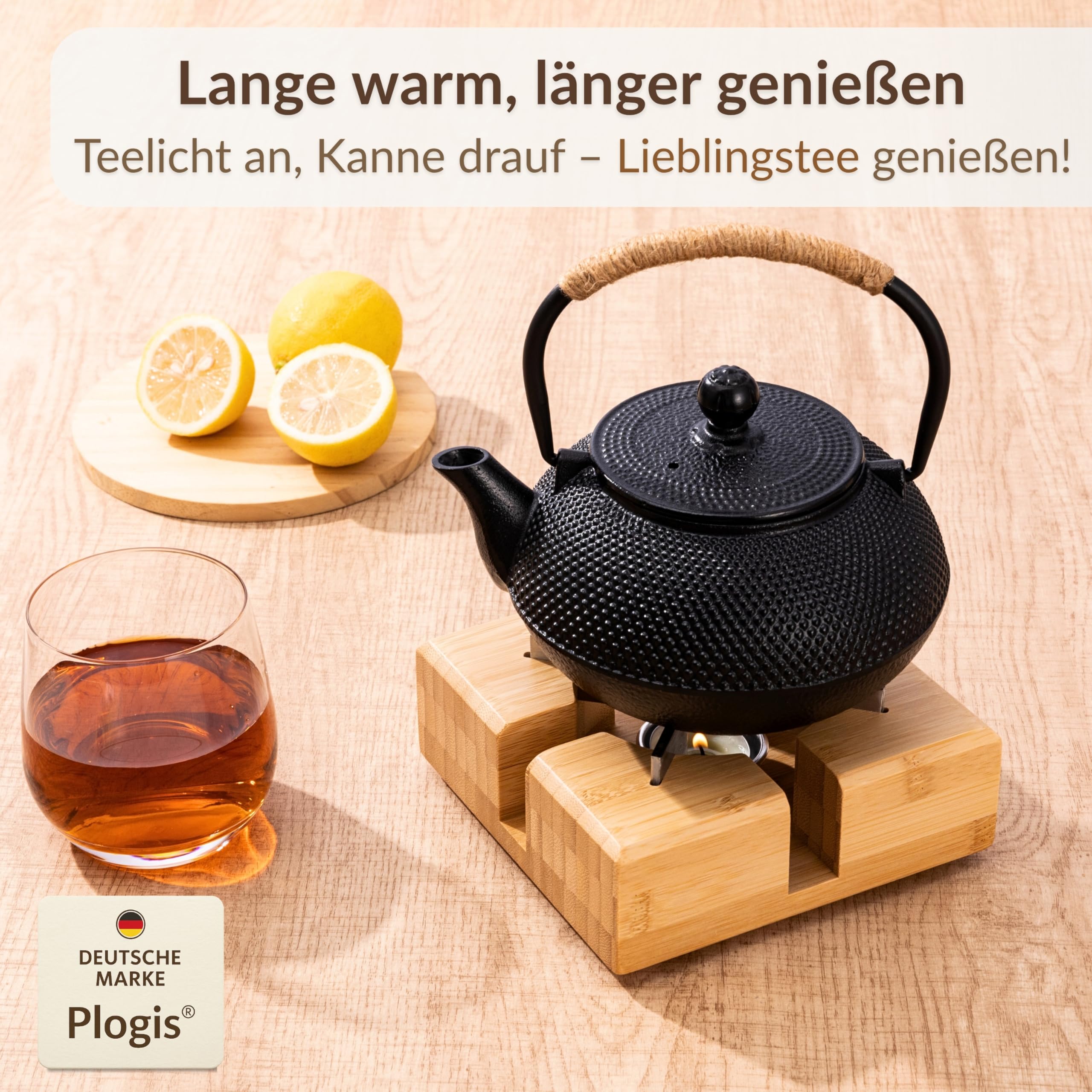 Amazon.de: Plogis Bambus Stvchen  Handgefertigter Teewrmer aus massivem  Bambus | Stvchen fr Teekanne & Geschirr | Teestvchen Holz mit Teelicht |  1515 cm | Sicherer Halt Dank Metalleinstzen