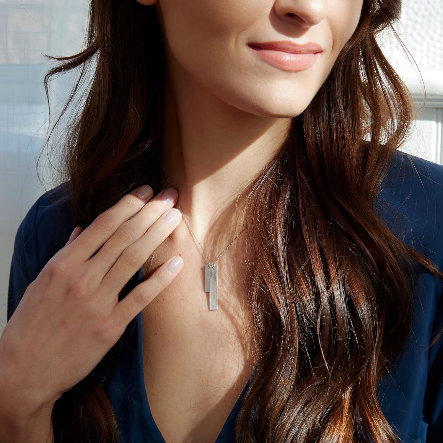 Custom Coordinate and Date Double Vertical Silver Bar, 16" long chain - Personalized Coordinates Necklace - Sterling Silver Jewelry for Women - Birthday Gift - Graduation Gift - Gifts for Mom