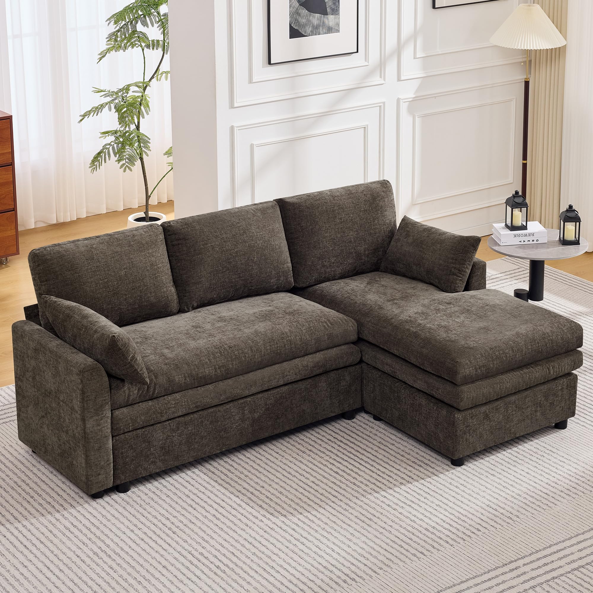85" Sectional Couches with Right Chaise, Brown