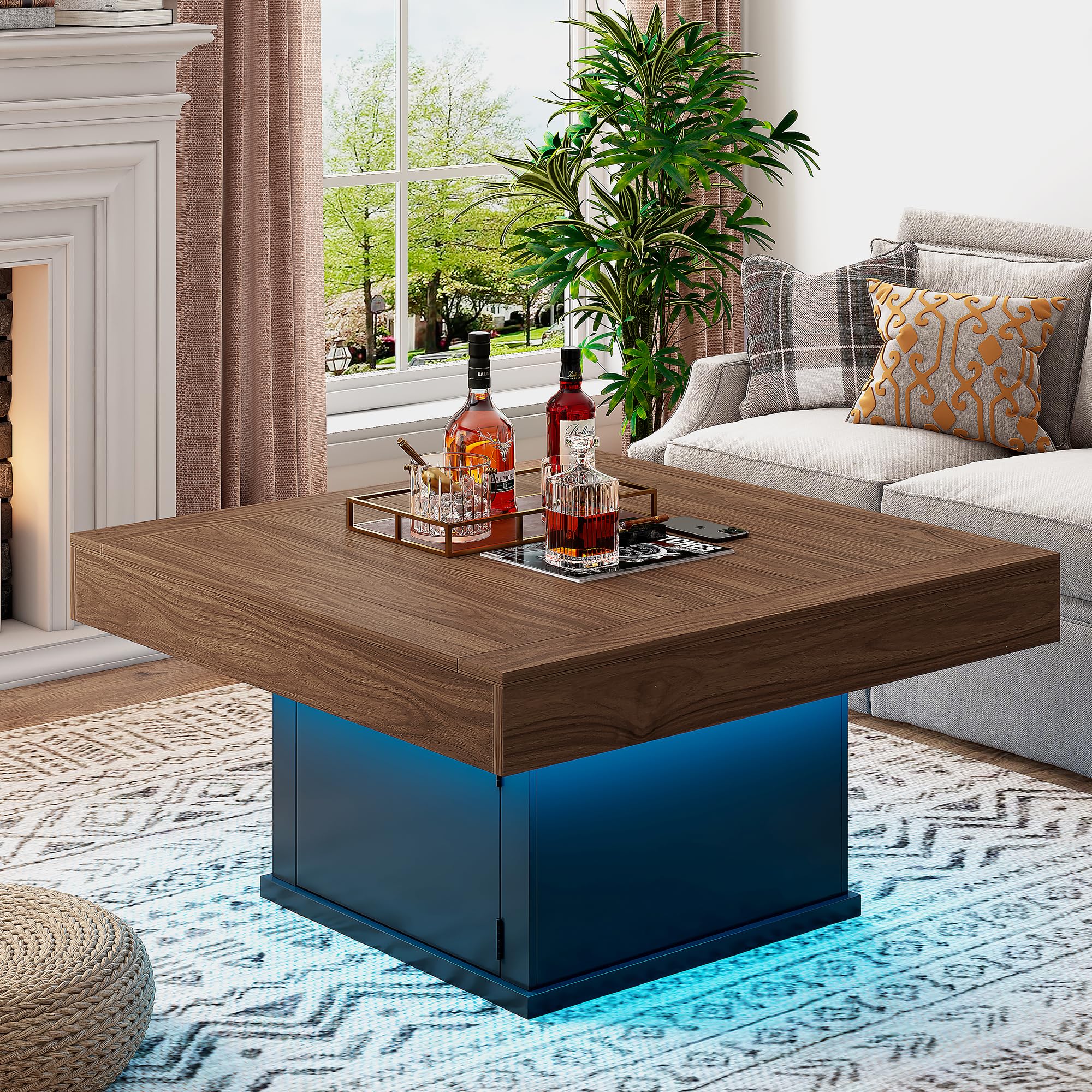 LED Farmhouse Wood Coffee Table 33.5" Vintage Brown