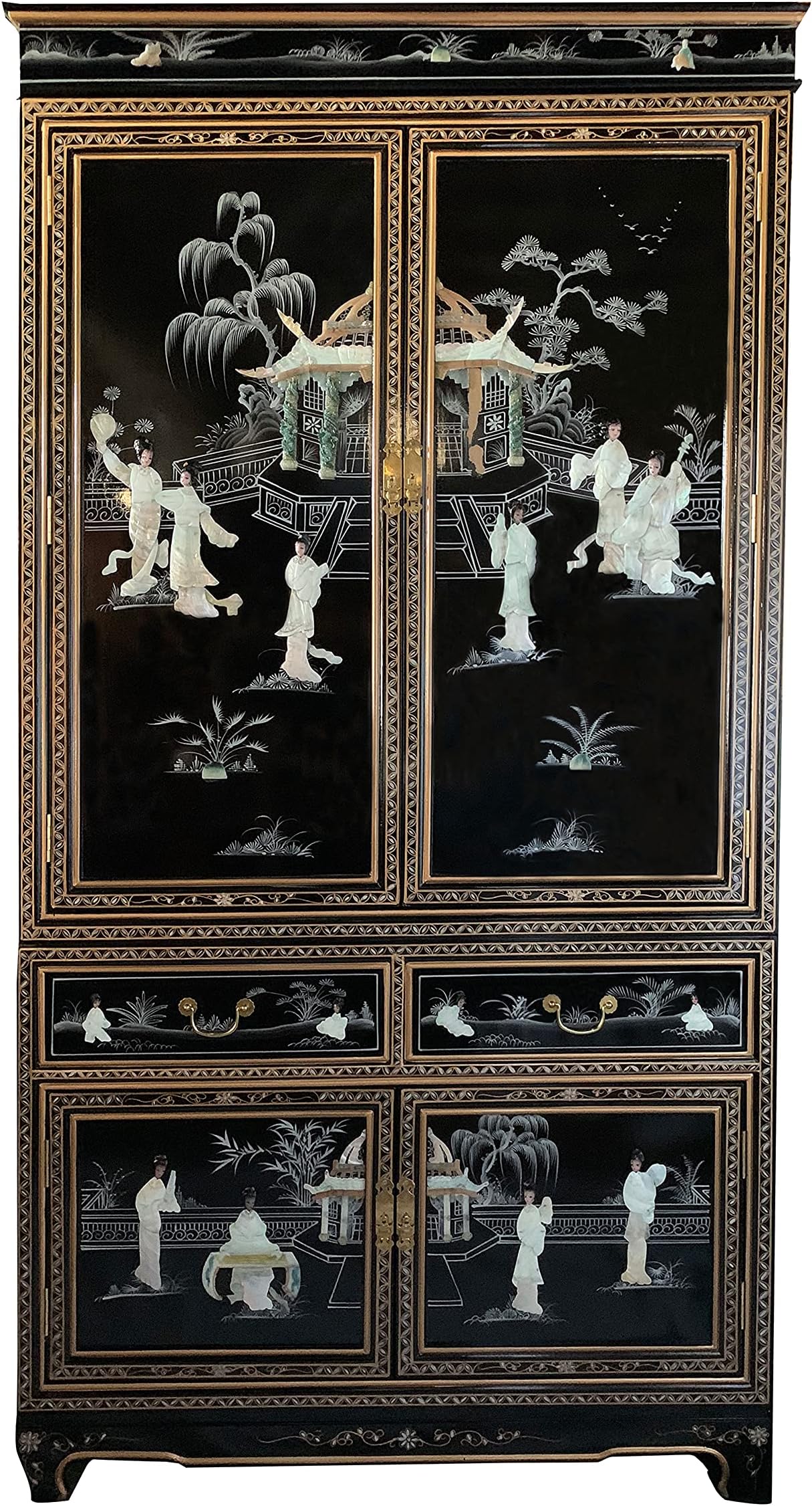 Oriental Furnishings Oriental Armoire in Black with Mother of Pearl Inlays