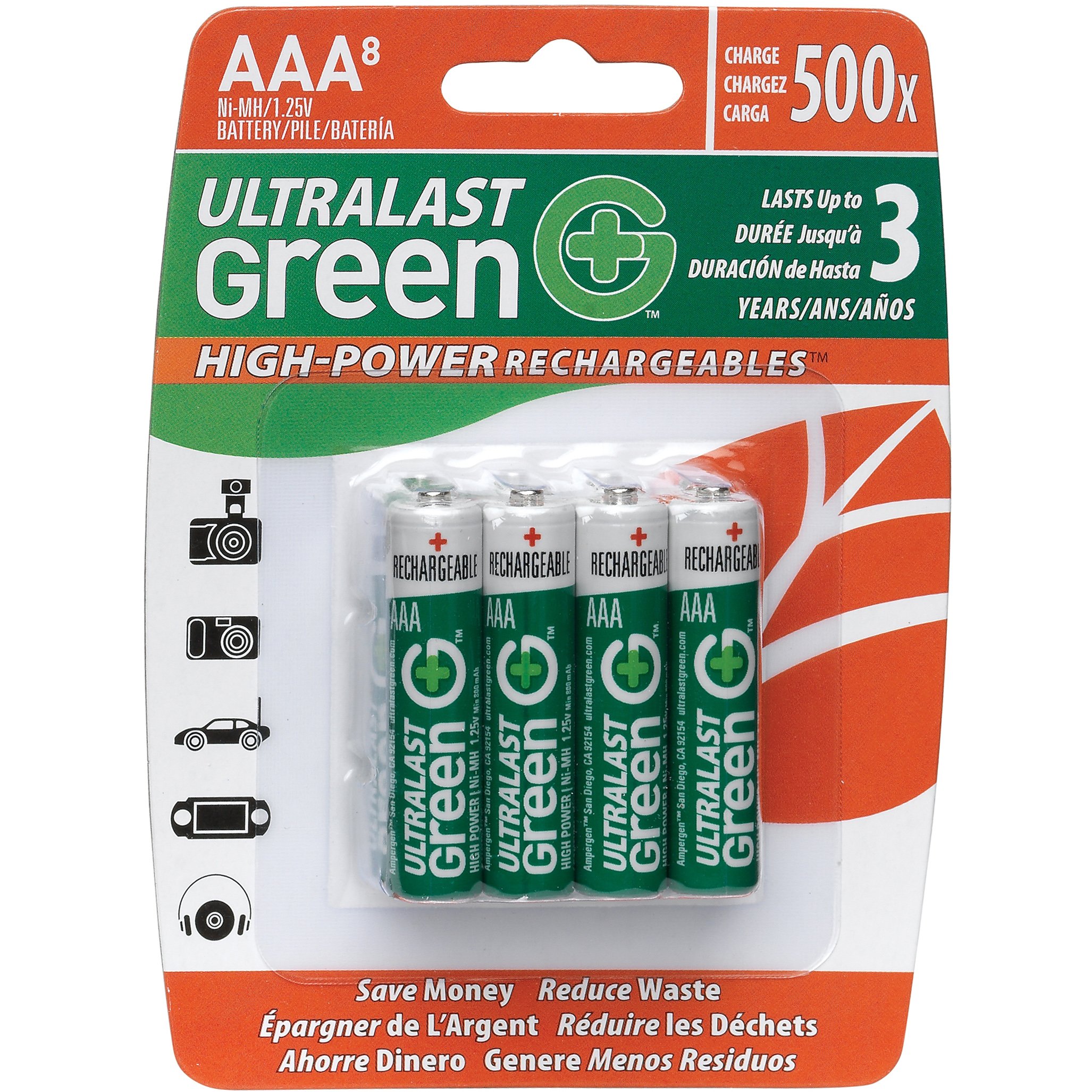 Ultralast ULGHP8AAA AAA Green High-Power Rechargeable Batteries, 8-pack
