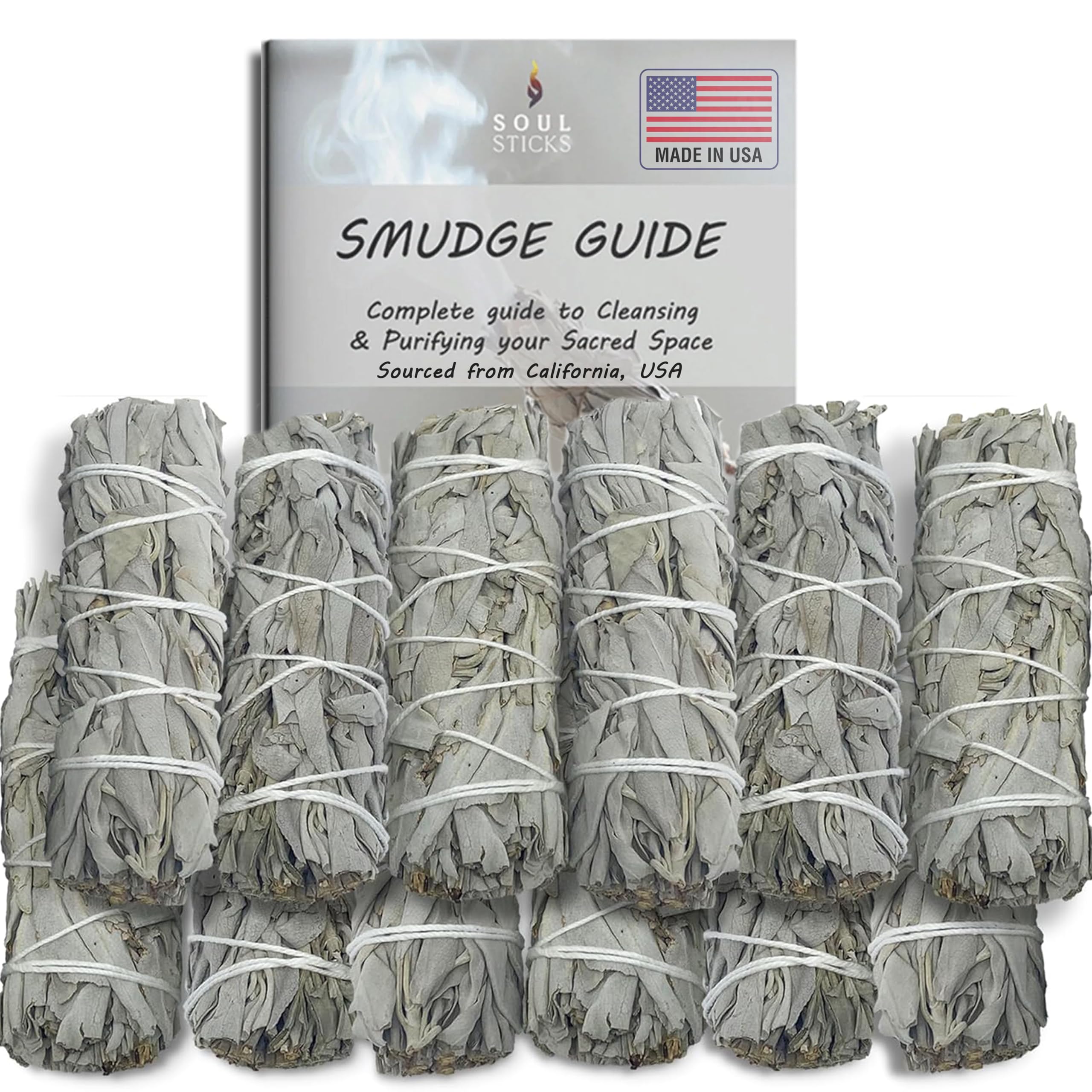 SOUL STICKS 6" Organic White Sage Smudge Smudging Sticks 12 Pack Bundle for Home Cleansing, Good Energy Meditation, Meditation & Smudging Rituals | Sustainably Sourced California White Sage Bundle