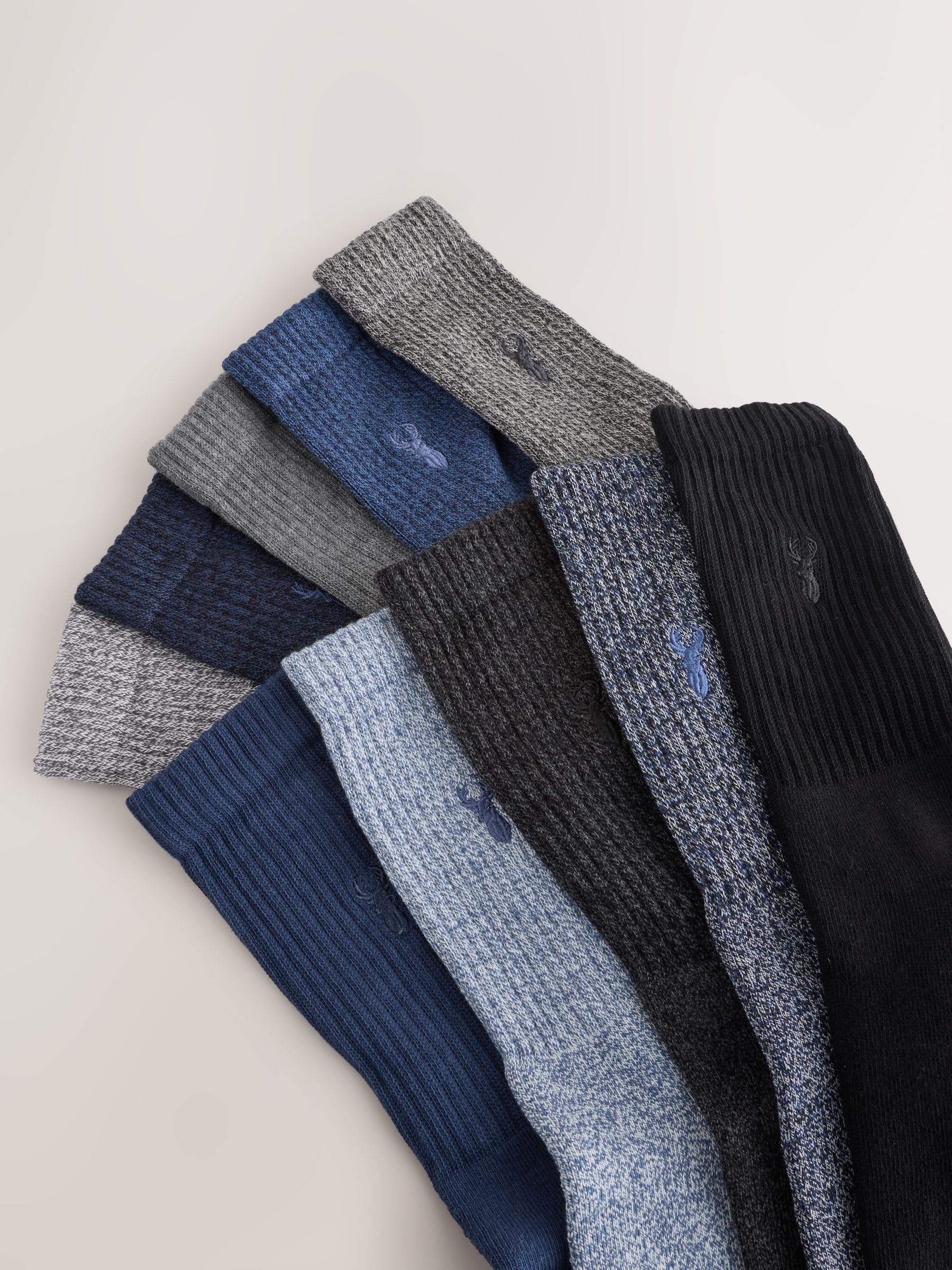 NEXT Herren Dicke Socken mit Hirsch-Stickerei, 10er-Pack