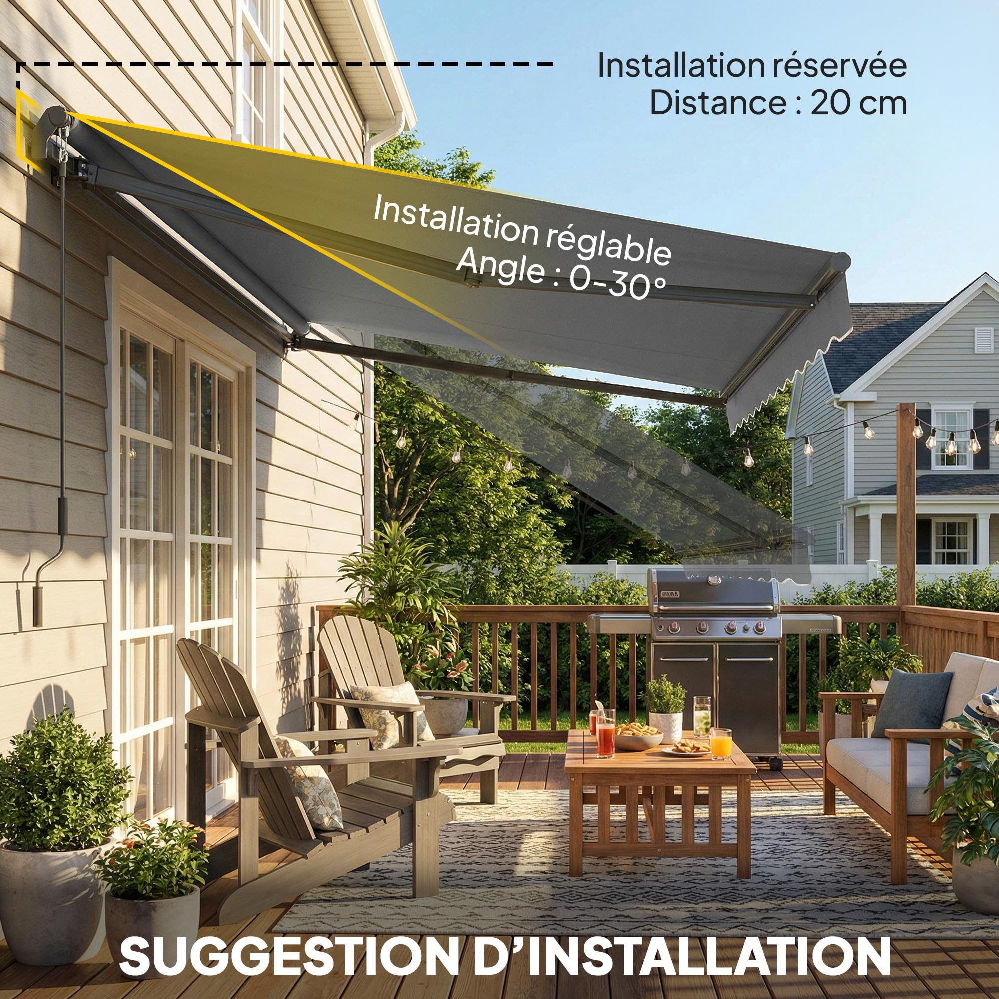 Outsunny Store banne Manuel 3,5x3m, auvent rétractable Inclinaison réglable, manivelle, Aluminium et Polyester 280 g/m² Protection UV résistance à l'eau, pour Patio, Balcon, terrasse, Gris foncé